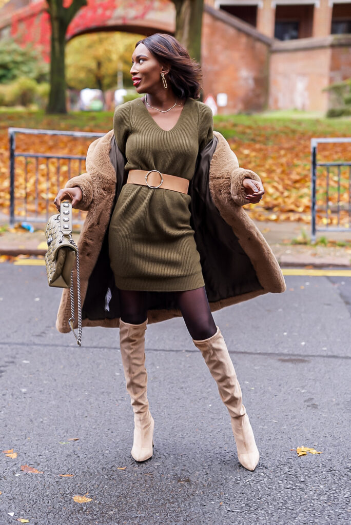 Classic Fall Style: Sweater Dress + Faux Fur coat - Thatcorporatechic