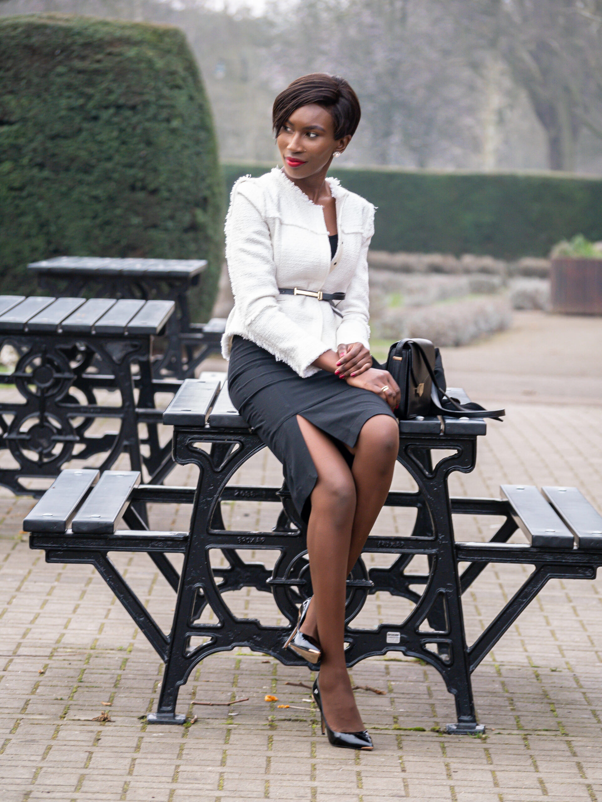 Boucle White Blazer and Black skirt - A timeless style